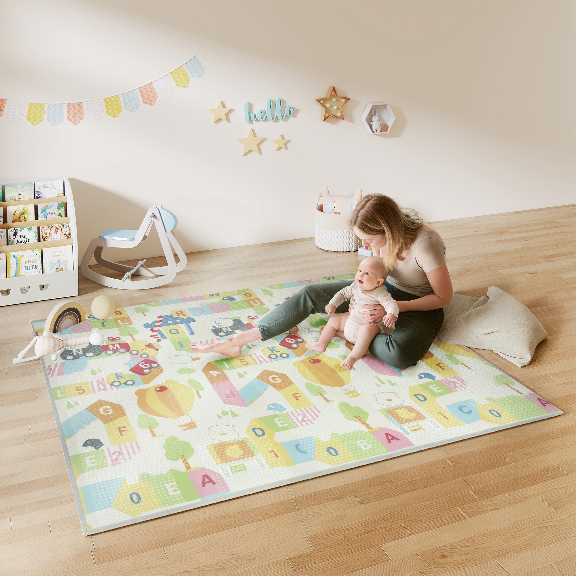 Children's Rug with Alphabet Letters and Waterproof Surface in Multicolor XPE, 194x176.5x1.5 cm