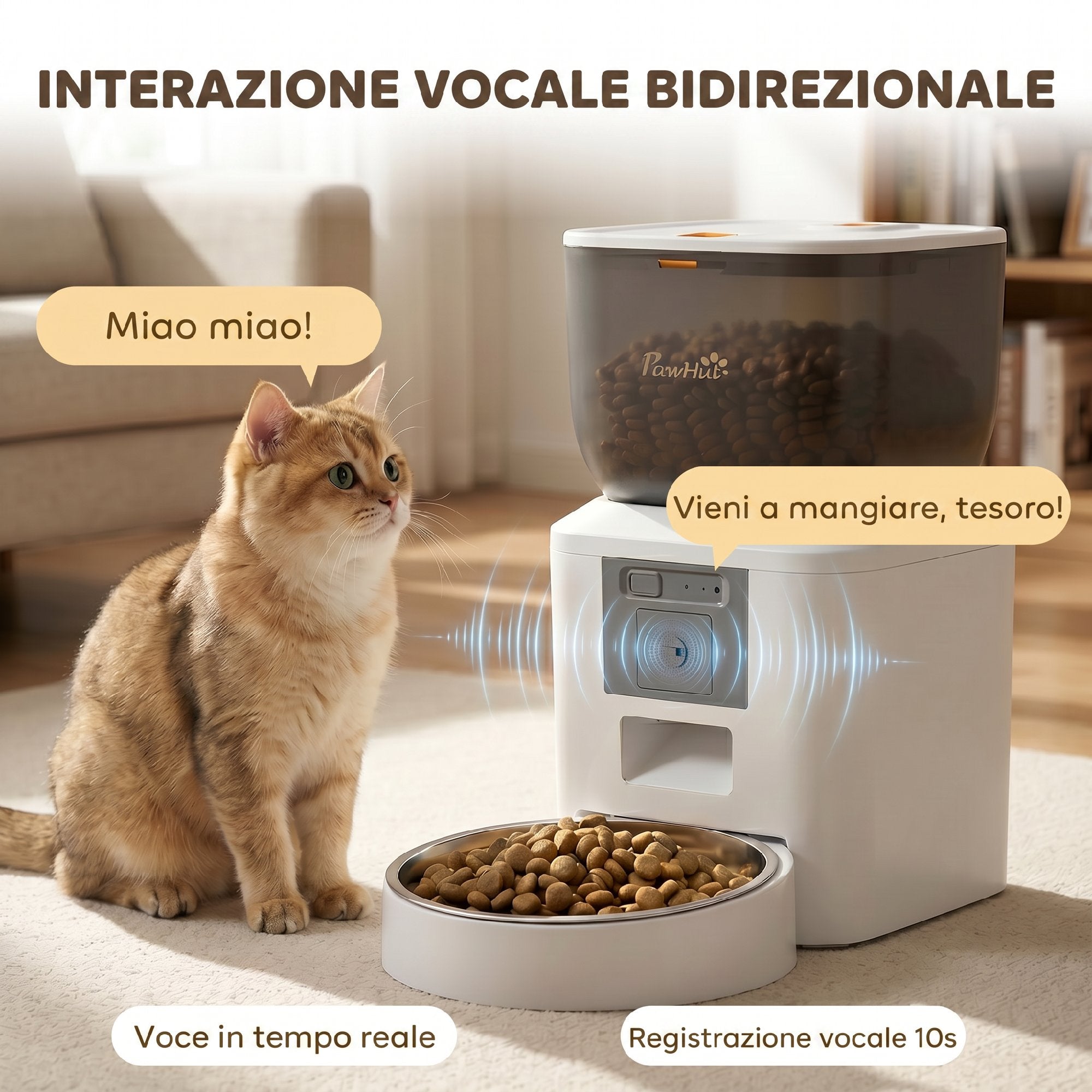 PawHut Automatic Cat and Dog Food Dispenser 4L WiFi 2.4G, App Control with Camera, Bowl, White