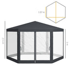 Outsunny hexagonal garden gazebo with double entrance, in metal and polyester, 3.94x3.94x2.5 m, gray - Borgè
