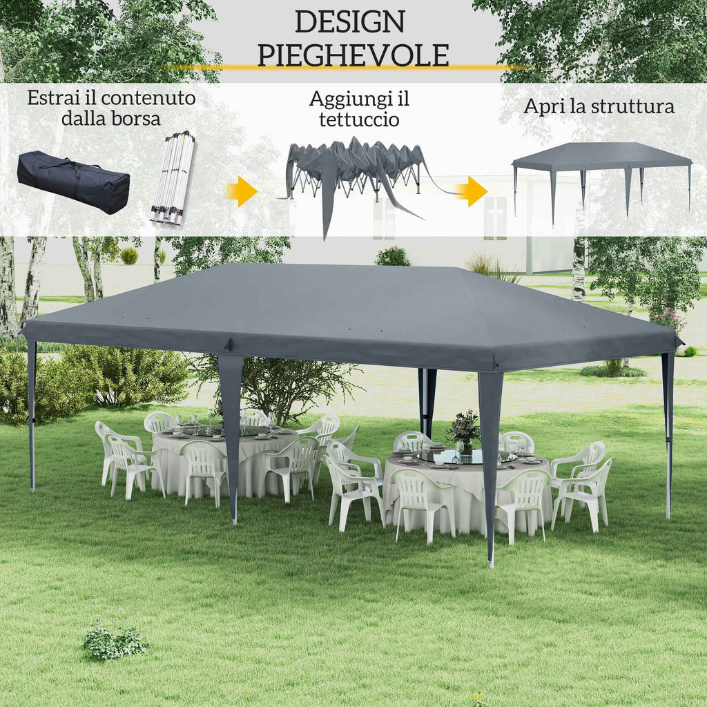 Outsunny 6x3m Pop-up Garden Gazebo Folding Party Tent with Carry Bag, Grey
