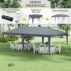 Outsunny 6x3m Pop-up Garden Gazebo Folding Party Tent with Carry Bag, Grey