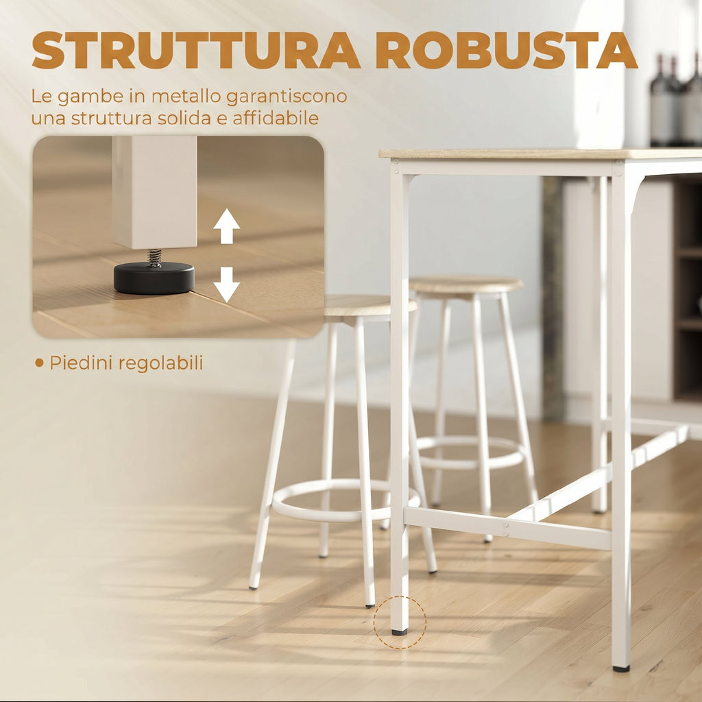 HOMCOM 5-Piece Dining Set with 110x50x89.5cm Bar Counter and Ø30x60.5cm Stools in Wood and Metal, Wood Color
