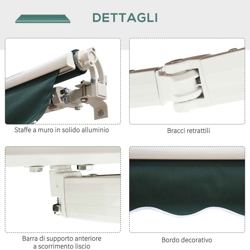 Outsunny 2.5x2m Manual Roller Arm Awning in Aluminum and Polyester, Green
