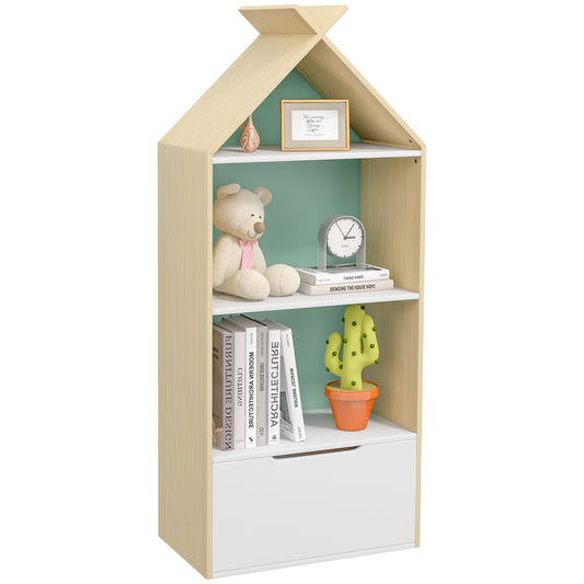 AIYAPLAY Children's Bookcase with 3 Shelves with Drawer and Anti-Tip Device, 50x30x119.5cm, Green