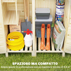 Outsunny 2-Zone Tool Shed with Adjustable Shelves and Window, Fir Wood, 106x57x167 cm, Wood Color