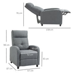 155° Max Reclining Chair in Grey Linen Effect Fabric with Footrest, 67x87x98 cm