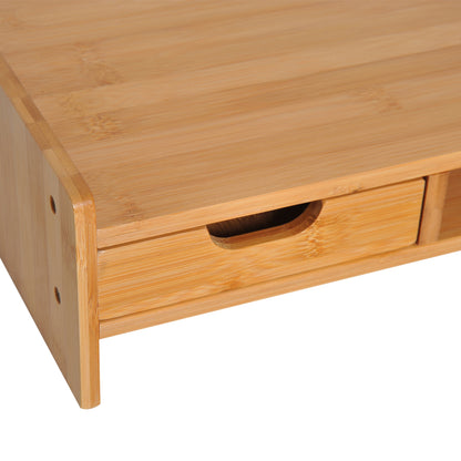 HOMCOM Monitor Stand with Space for Mouse and Keyboard and Shelf with Storage Cube, Bamboo, 49x25.5x11.5 cm - Borgè