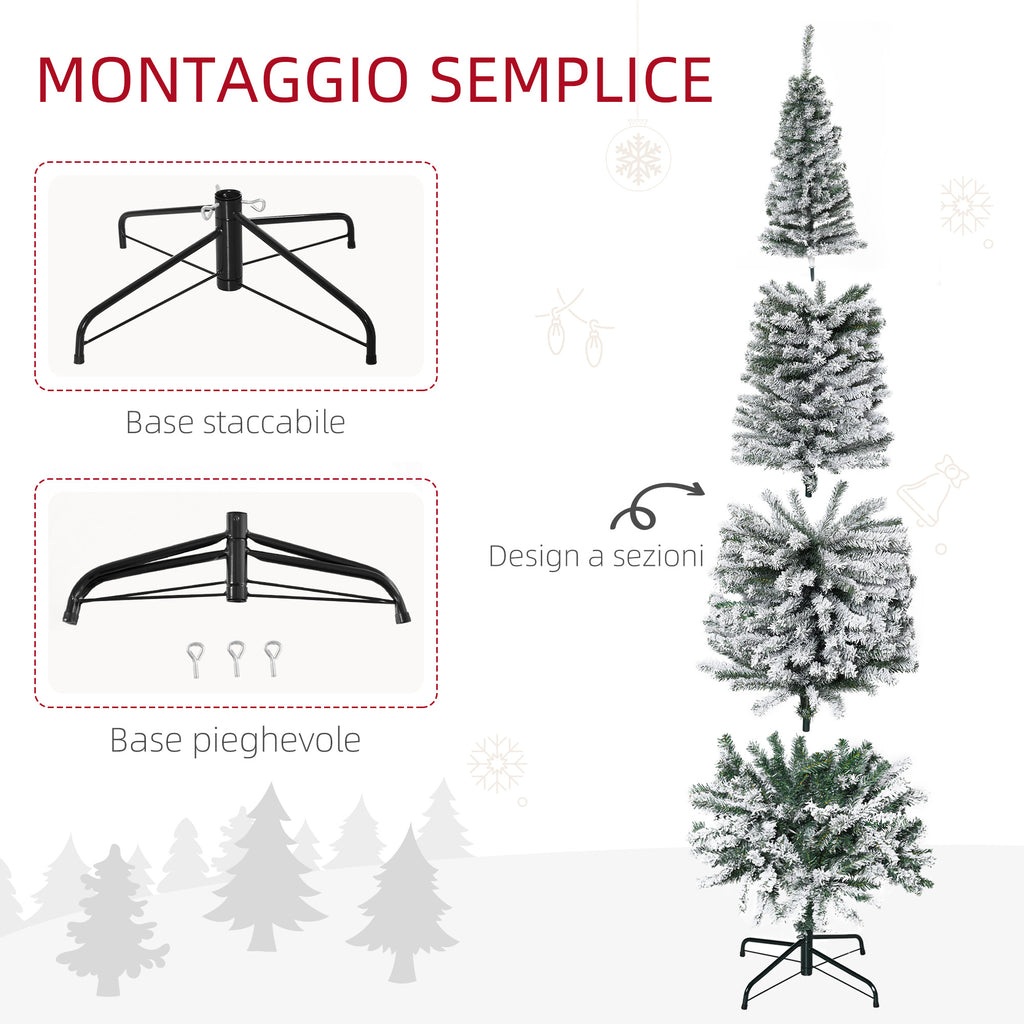 Green PP Snow-Covered Christmas Tree with 738 Fireproof Branches and Stainless Steel Base, Ø68x225 cm