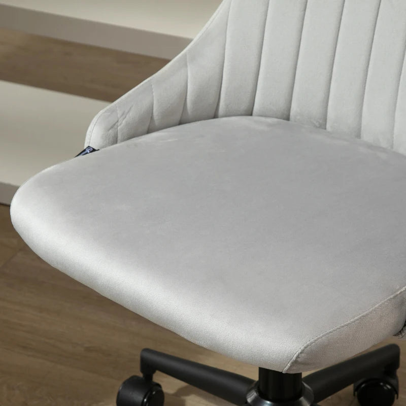 Grey Velvet Office Chair with Adjustable Height, Ergonomic 360° Swivel Chair with Wheels, 50x58x77-87cm