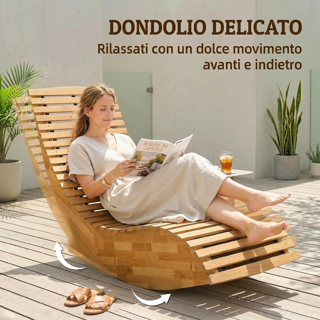 Outsunny Set of 2 Folding and Ergonomic Acacia Wood Rocking Loungers