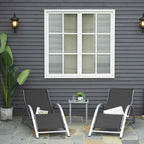 Outsunny Set of 2 Garden Loungers and Glass Table, Sun Lounger with Breathable Fabric, 59x169x66cm, Black and Grey
