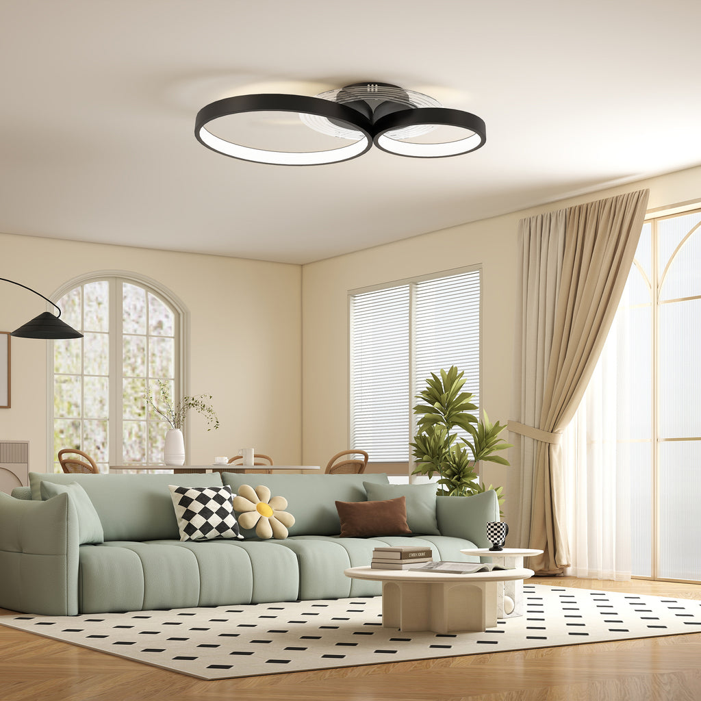 Modern 3-Ring LED Ceiling Light with Adjustable Brightness, 40W Power, Black