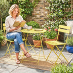 Outsunny Bistro Set, Folding Table and Chairs for 2, Garden, Yellow.