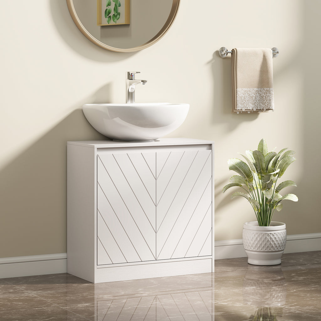 HOMCOM Bathroom Vanity Cabinet with 2 Doors, Adjustable Shelf, for Pedestal or Freestanding Sinks, 60x30x59.8 cm, White