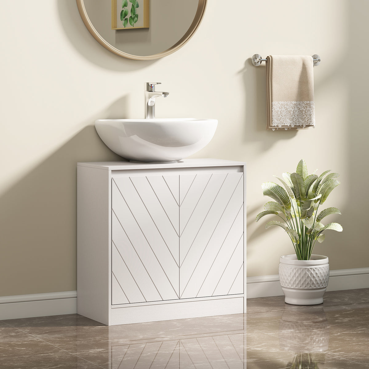 HOMCOM Bathroom Vanity Cabinet with 2 Doors, Adjustable Shelf, for Pedestal or Freestanding Sinks, 60x30x59.8 cm, White