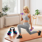 SPORTNOW Set of 6 Dumbbell Weights (2x1 kg, 2x2 kg, 2x3 kg) of 12 kg with Stand/Kettlebell, in Metal and PP Pink, Blue and Purple
