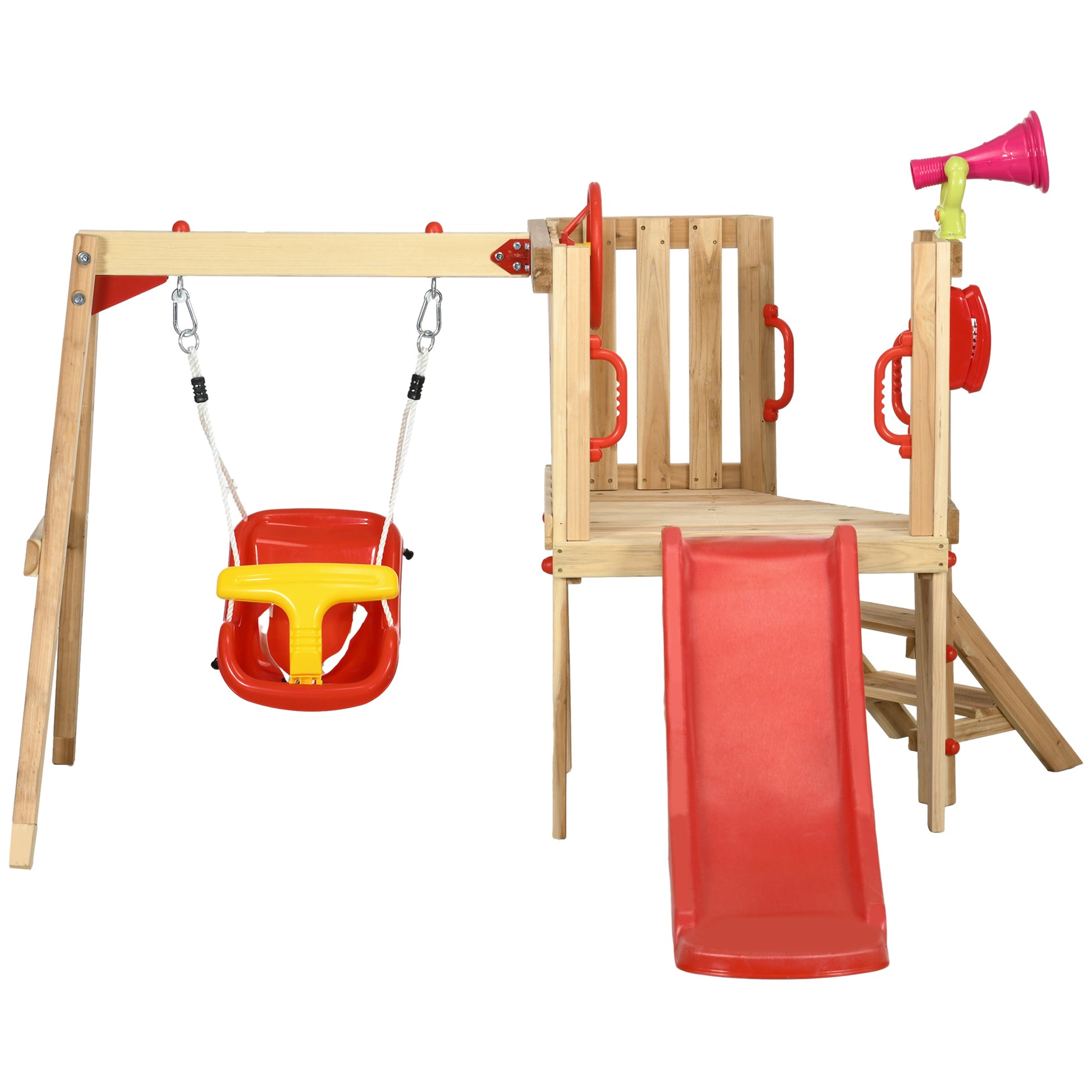 Outsunny set with slide and garden swing for children age 18-48 months, in wood and plastic, red - Borgè