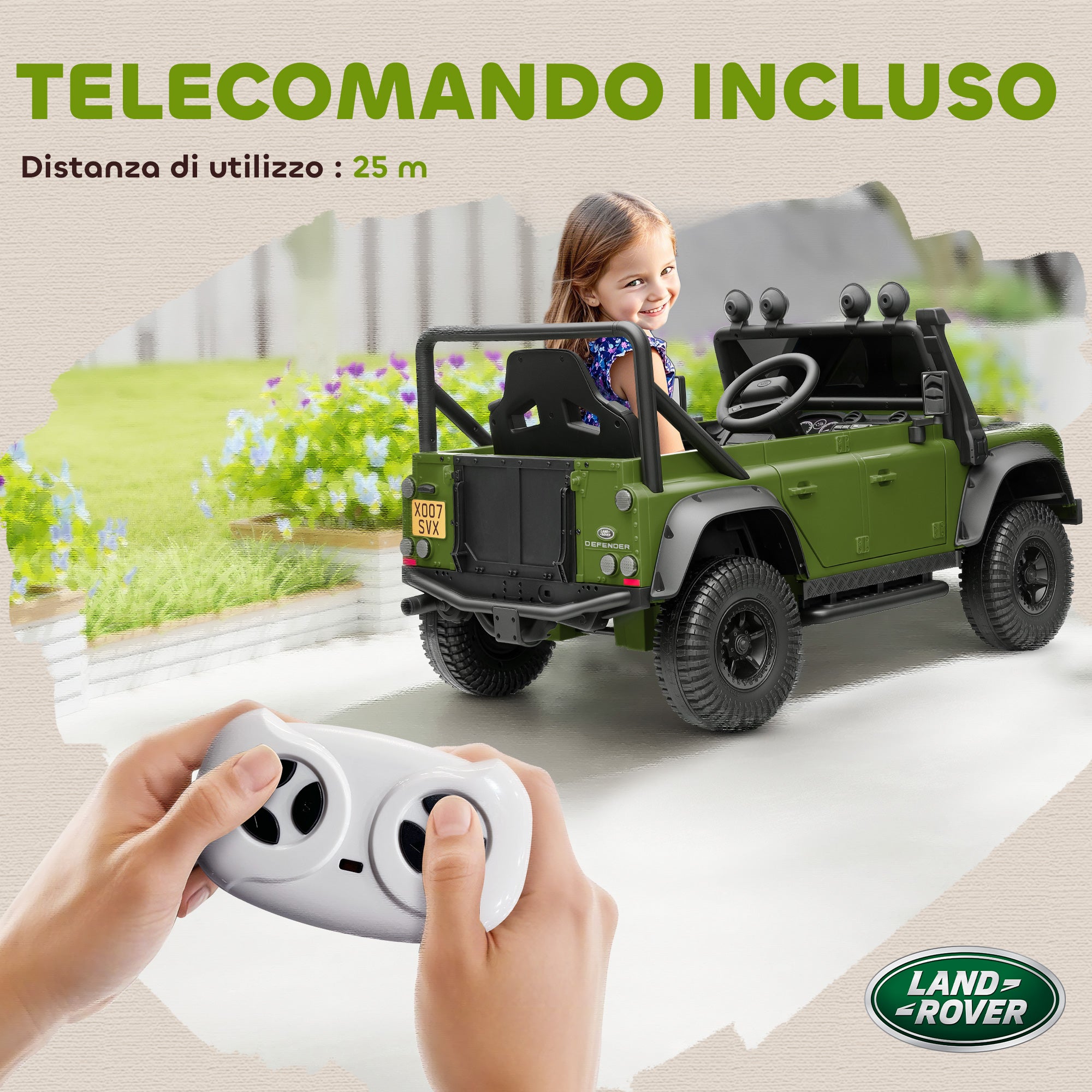 Electric Ride-On Car for Kids Ages 3-5, Land Rover Official 12V with Remote Control, Suspension, LED Lights, Green
