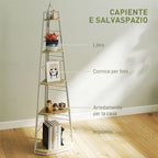 5-Tier Corner Bookcase with Folding Frame and Adjustable Feet, Wood Color