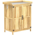 Outsunny Outdoor Storage Cabinet, Wooden Tool Shed with Shelf, with 2 Doors for Garden, Patio, Wood Color