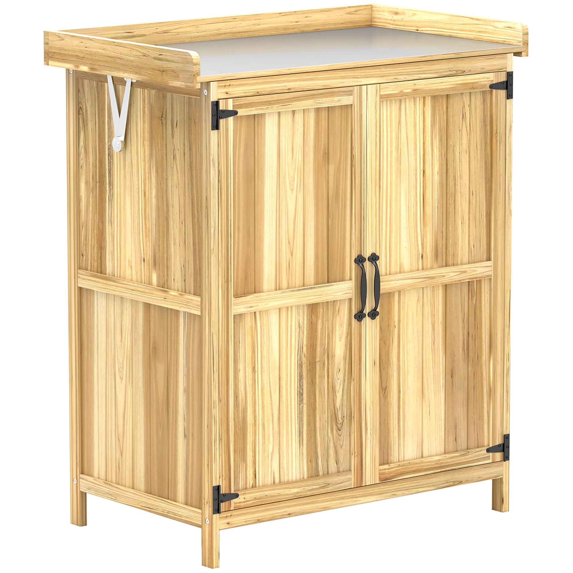 Outsunny Outdoor Storage Cabinet, Wooden Tool Shed with Shelf, with 2 Doors for Garden, Patio, Wood Color