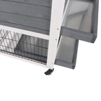 Wooden Rabbit Hutch with Wheels, Removable Trays and House with Ramp, 110x50x88 cm, Grey and White
