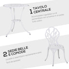 3-Piece Garden Set in Aluminum with 2 Chairs 42.5x47.5x89 cm and Round Table Ø60x67 cm, White - Borgè