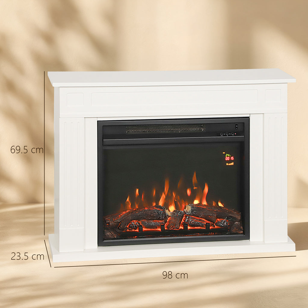 Electric Fireplace with 5 Flame Levels, Remote Control and Timer, 98x23.5x69.5 cm, Black and White