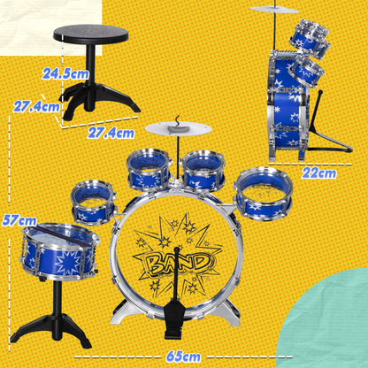 Kids Drum Set with Bass Drum with Pedal, Drums, Cymbal and Stool, Ages 3-6 Years, Blue