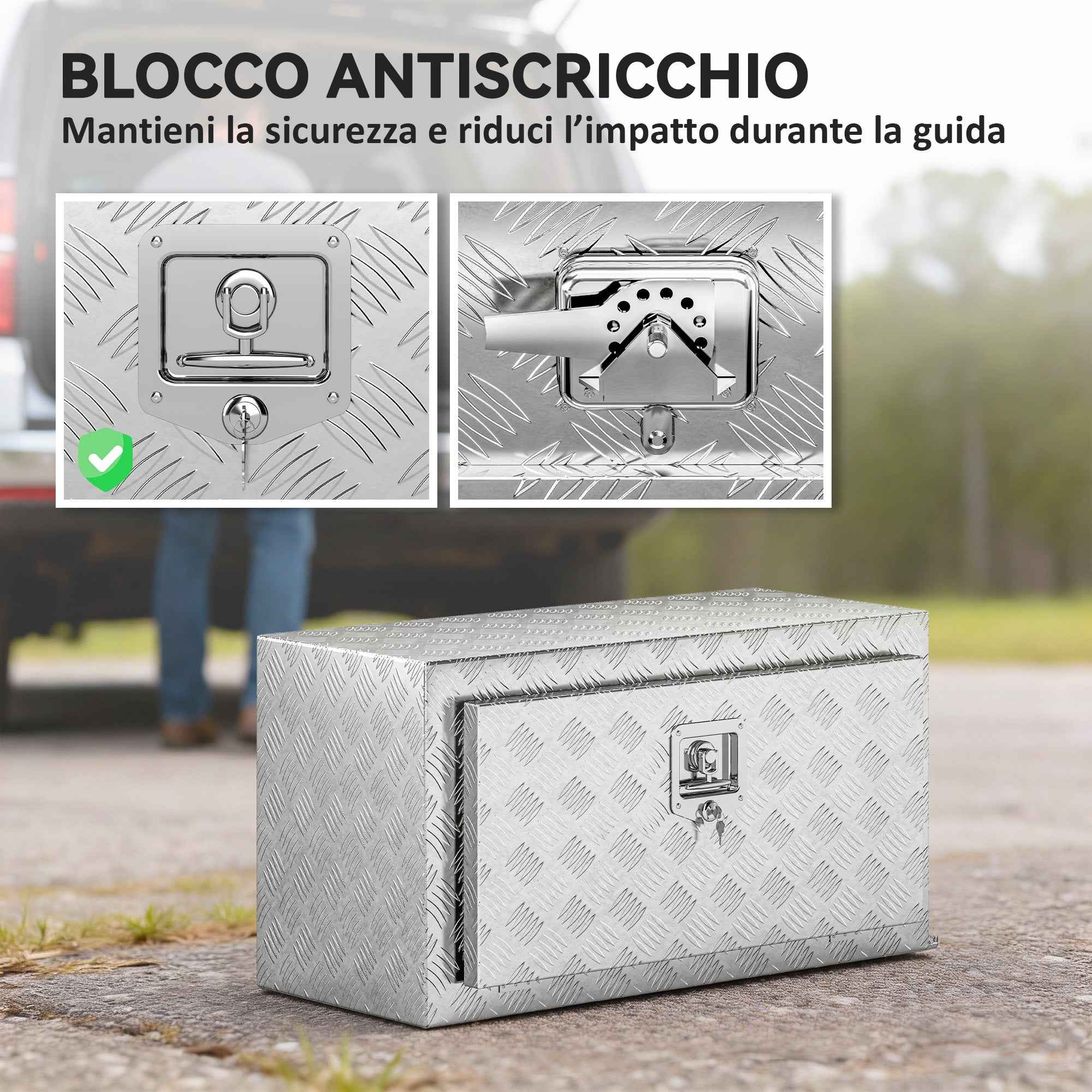 HOMCOM 96L Aluminum Tool Box with Lock, 2 Keys and Side Handle, 76.2x35.5x40.6 cm, Silver