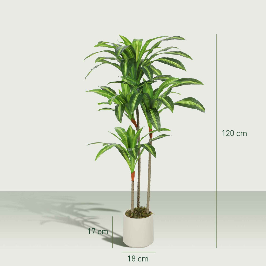 HOMCOM Artificial Green Dracaena Plant in PEVA and Wood with PP and Cement Container Pot, 60x40x120 cm