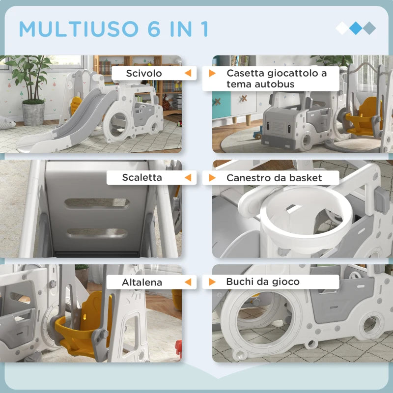 Slide Set for Children 18-48 Months with Swing, Toy Car and Basketball Hoop, 201x151x87.5cm, White