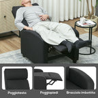 Manually Reclining Relaxing Chair with Footrest and Fabric Upholstery, Black