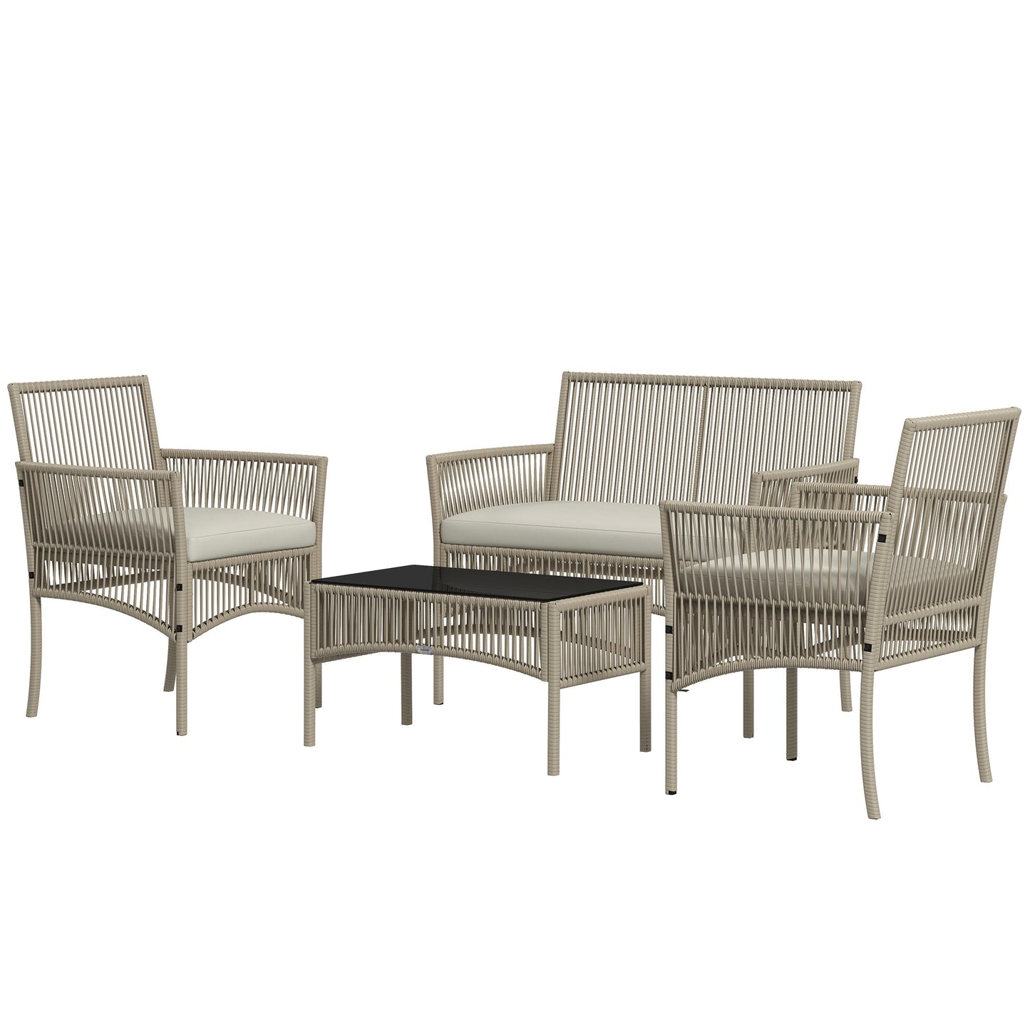 MYSTIKO | 4 Piece Rattan Garden Set with 2 Chairs, Sofa and Coffee Table, Khaki and Black