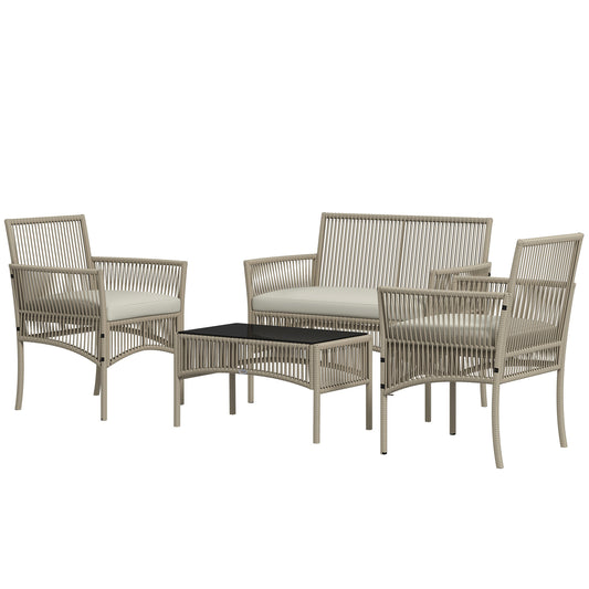 MYSTIKO | 4 Piece Rattan Garden Set with 2 Chairs, Sofa and Coffee Table, Khaki and Black