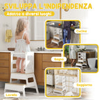 Montessori Tower for Children with Blackboard and Railing, Wooden, 55x52.5x87.5 cm, White and Wood color