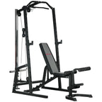 Multifunctional Power Tower with Abdominal Bench and Adjustable Barbell Rack, Black