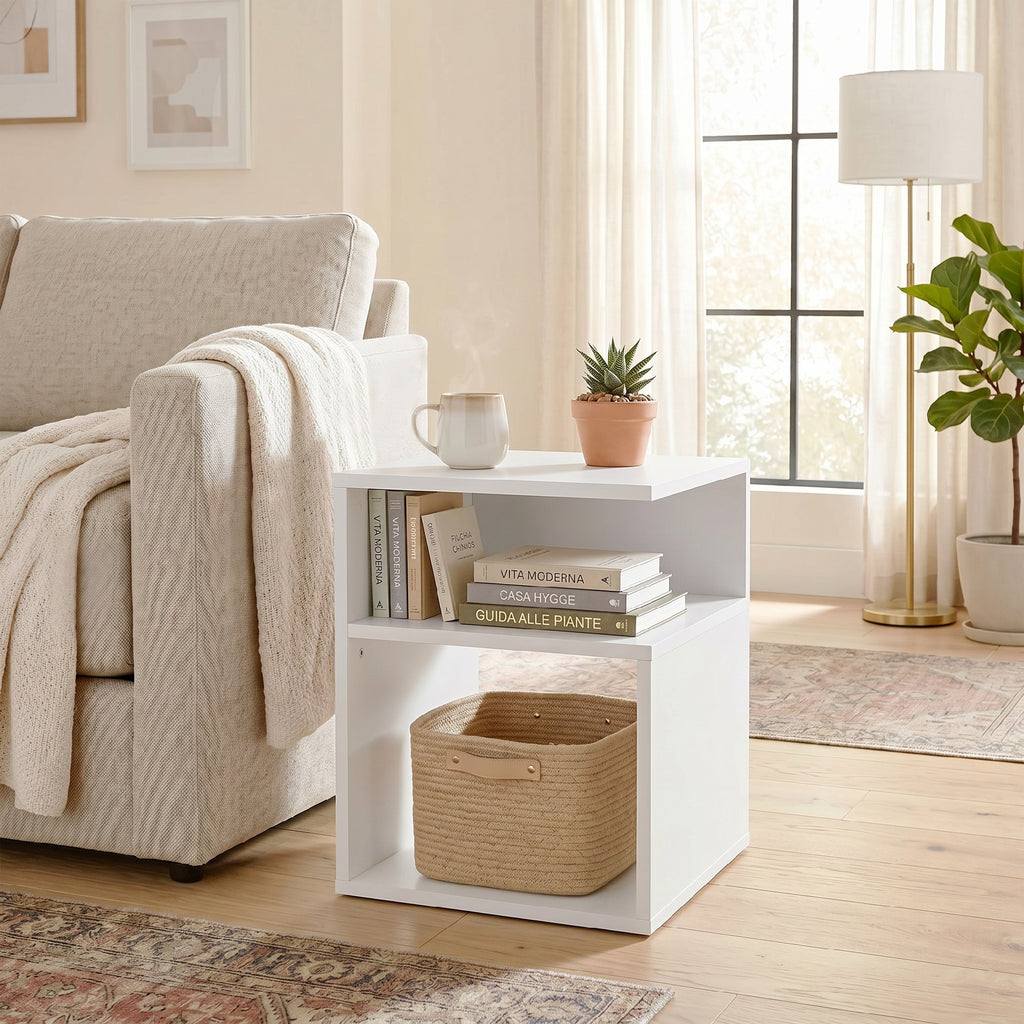 HOMCOM Modern Coffee Table with 3 Open Shelves for Living Room, Bedroom, Study, White