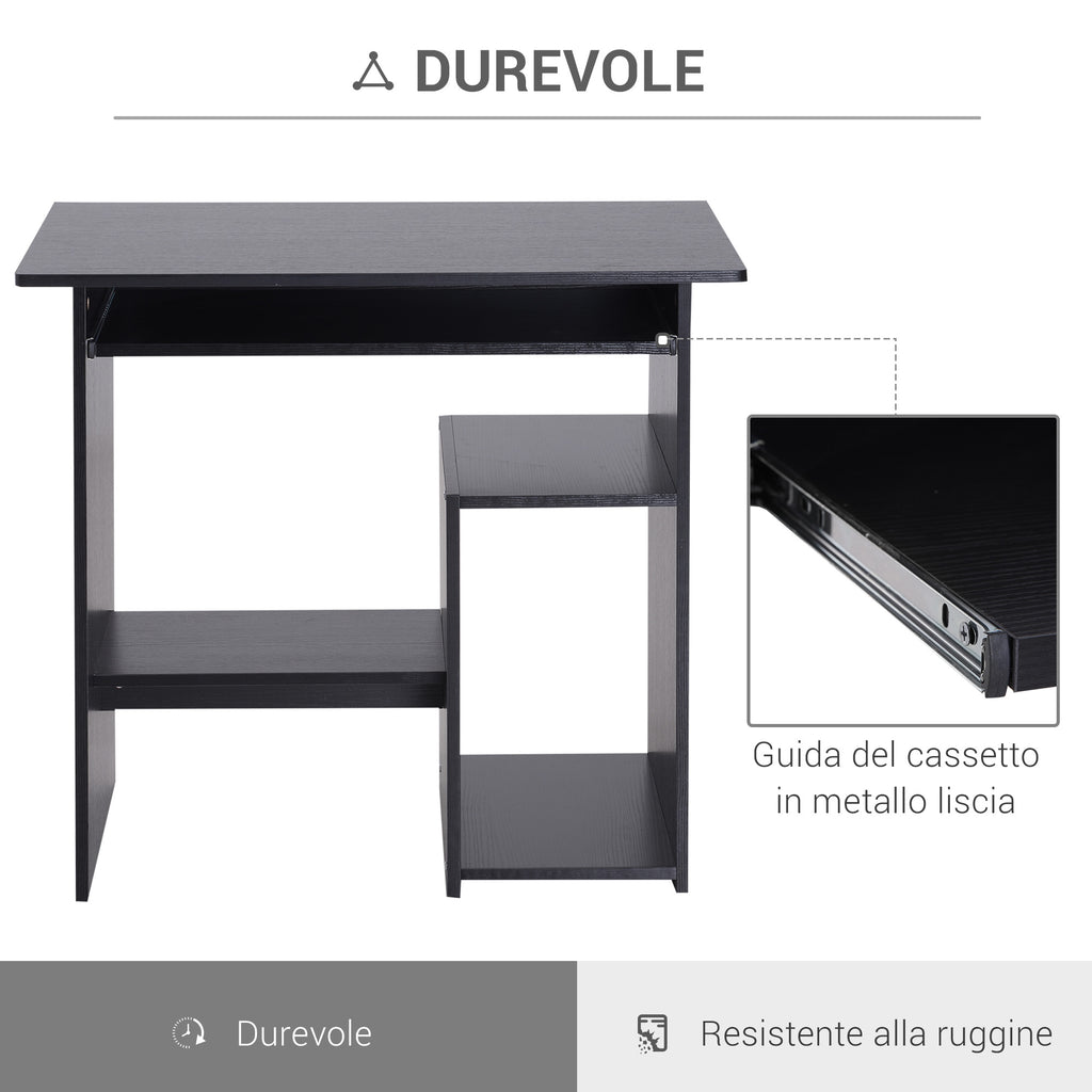 Modern Wooden PC Desk with CPU Shelf and Pull-out Keyboard Space, 80x45x75 cm, Black