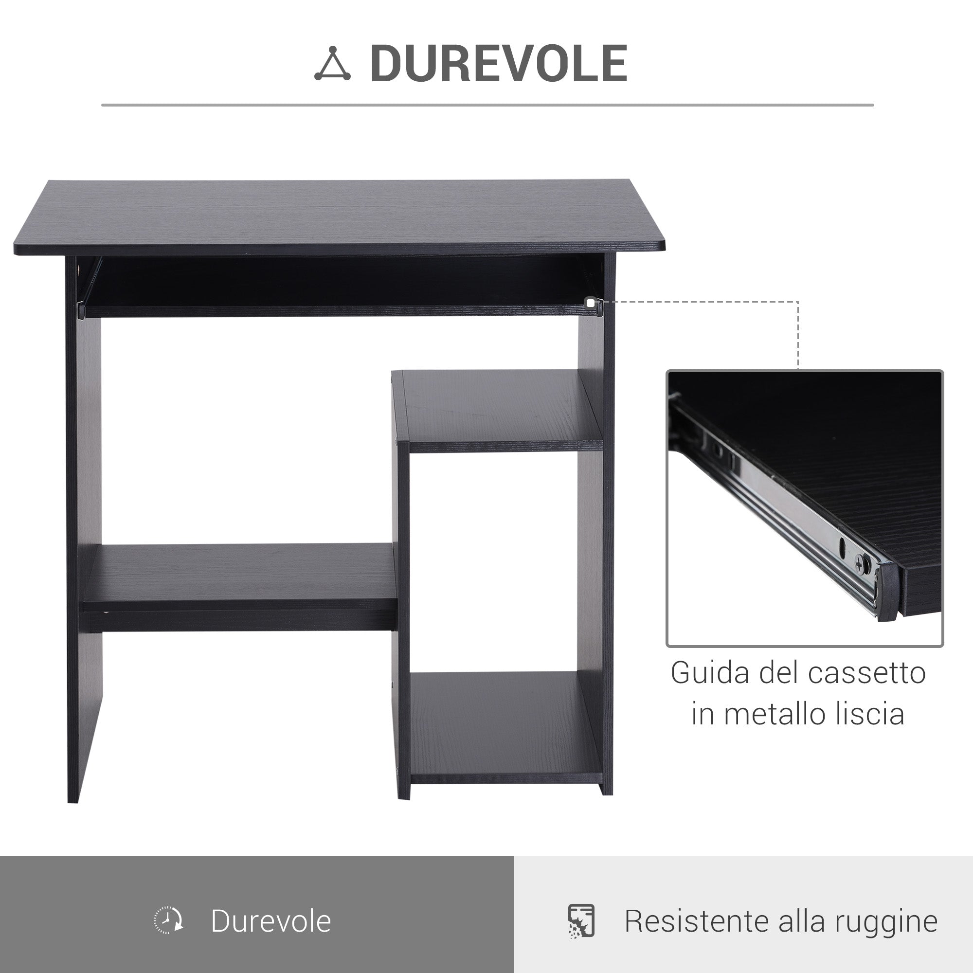 Modern Wooden PC Desk with CPU Shelf and Pull-out Keyboard Space, 80x45x75 cm, Black