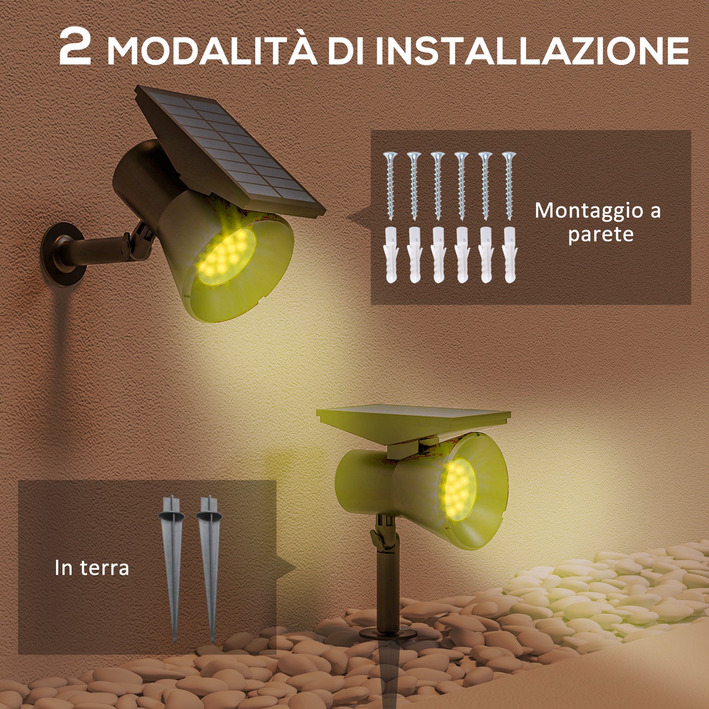 Outsunny Set of 2 RGB Solar Garden Lights with 2 Lighting Modes, in PP and PC, 10.6x15x38 cm, Black