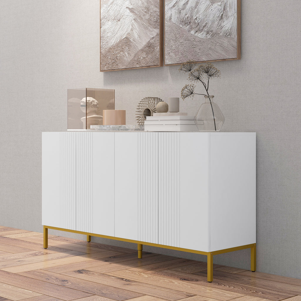 HOMCOM Modern 4-Door Sideboard with Soft Closing and Adjustable Shelves, 140x40x75cm, White and Gold - Borgè