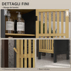 HOMCOM Bathroom Cabinet with Open Shelf and Cabinet, in MDF and Bamboo, 32x30x90.5 cm, Black and Wood Color - Borgè