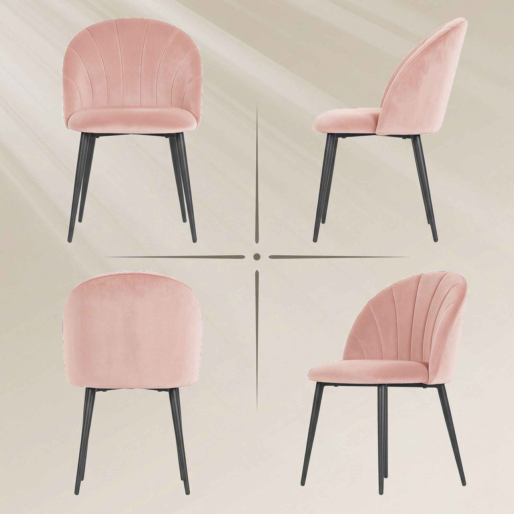 Set of 2 Velvet Shell-Back Dining Chairs, 52 x 55 x 79 cm, Pink