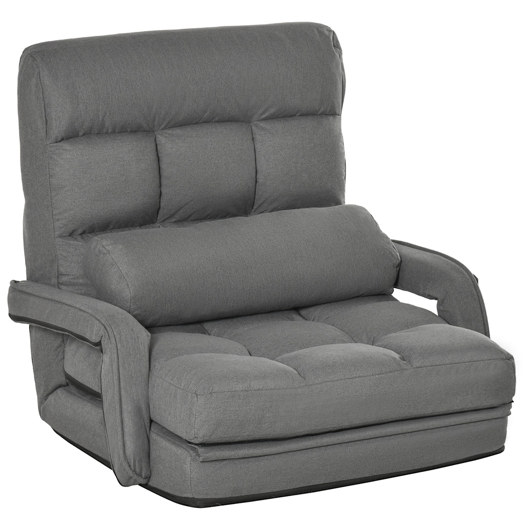 Single Sofa Bed with Cushion and 5-Level Reclining Backrest, 62x78x70 cm, Grey