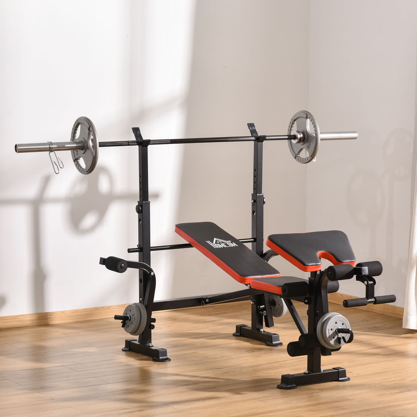 Weight Bench with Leg Developer Barbell Rack for Weight Lifting and Strength Training Multifunctional Workout Station for Home Gym Fitness - Borgè