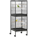 Indoor Bird Aviary Cage with Wheels and Removable Trays, 51.5x50x140 cm, Black