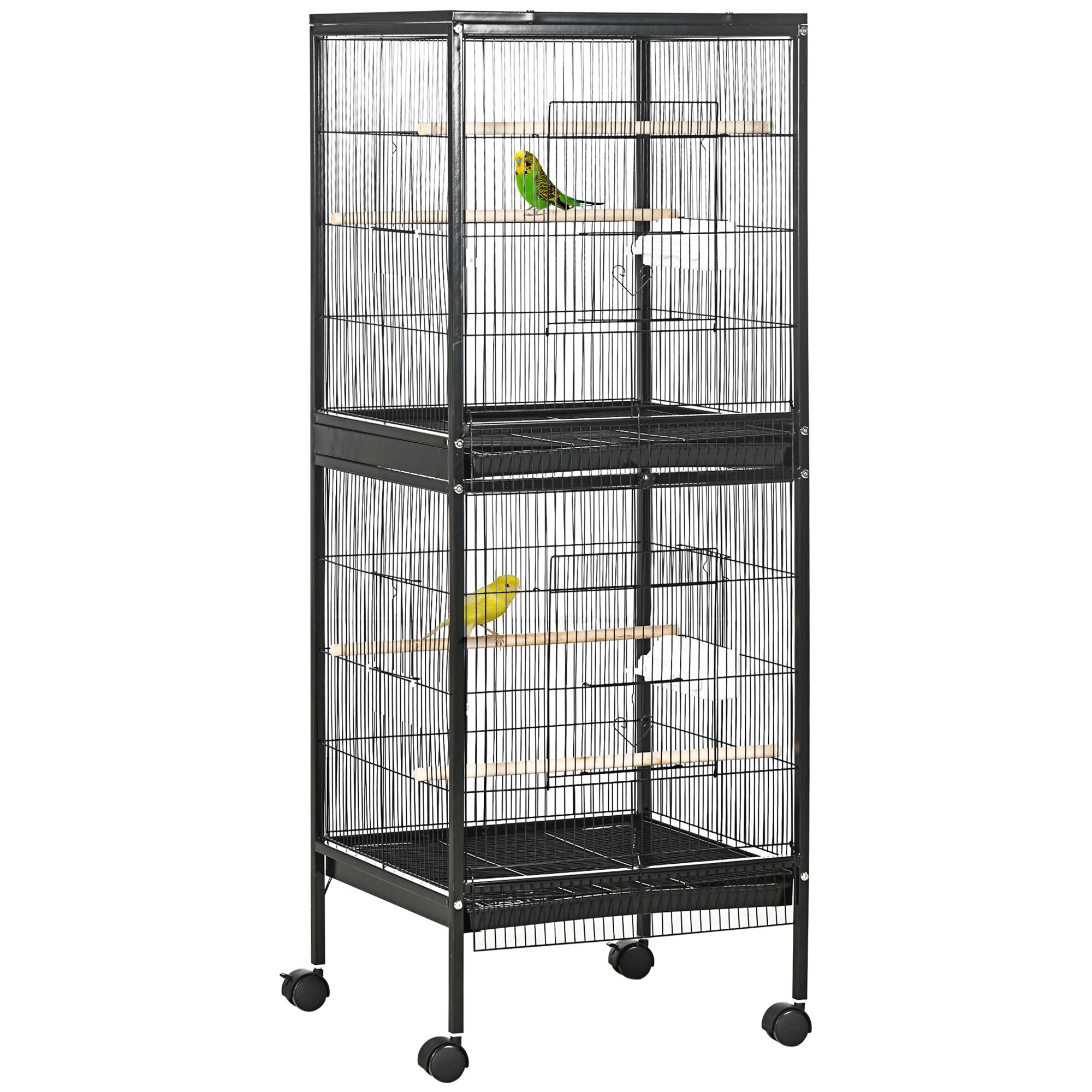Indoor Bird Aviary Cage with Wheels and Removable Trays, 51.5x50x140 cm, Black