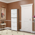 Slim 5-Tier Shoe Rack with 2 Shelves per Level, in MDF, 60x28x189 cm, White and Brown - Borgè