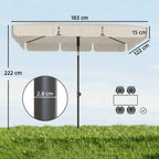 Outsunny Rectangular Umbrella with 3 Tilts, in Metal and Polyester, 183x122x222 cm, Beige